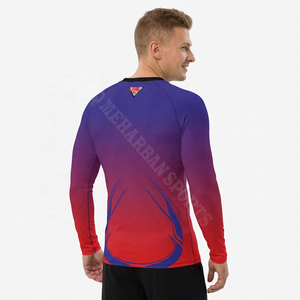 Rashguard BJJ à manches longues pour homme, en Spandex/Nylon, antibactérien, séchage rapide, respirant, anti-UV, dégradé bleu, violet, rouge, sublimé - Product Image 2