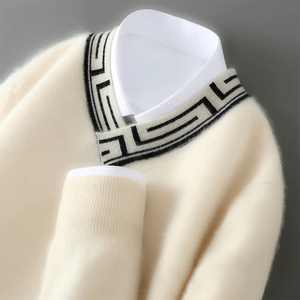 Pull en laine mérinos de luxe à rayures épaisses pour homme, tricot décontracté d'hiver, logo personnalisé, fournisseur d'usine OEM, commande en gros - Product Image 1