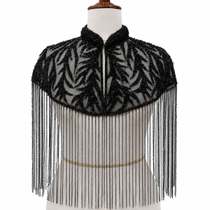 Elegante Capa Negra de Malla Bordada con Cuentas y Borlas Largas para Novias y Eventos Nocturnos, Accesorios de Moda - Product Image 1