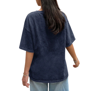 Camiseta Oversize de Mujer Estilo Vintage Lavado, Ajuste Holgado, Manga Corta, Cuello Redondo, Estilo Urbano, Lisa, Top de Moda 100% Algodón para Verano - Product Image 2