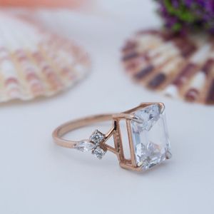 Stylish Three Stones <b>Emerald</b> Cut 925 Sterling <b>Silver</b> Moissanite <b>Ring</b> Women Gift Wedding Engagement Party Fashion Rose Gold - Product Image 3