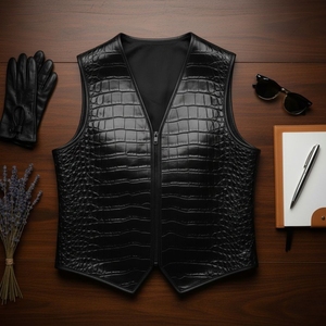 เสื้อกั๊กมอเตอร์ไซค์หนังคุณภาพสูง ระบายอากาศได้ดี แฟชั่นฤดูหนาว ดีไซน์ใหม่ ราคาสมเหตุสมผล หนังลายจระเข้ - Product Image 6