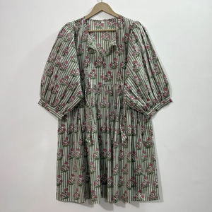 Vestido Casual Midi para Mujer, Tejido 100% Algodón, Liso, Manga Corta, Cintura Imperio, Estilo Babydoll, Cuello en V, Holgado, Funcional - Product Image 5