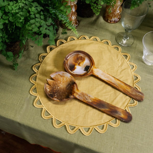 Ensemble de couverts à salade en résine écologique marron ambré, motif marbré, cuillère et fourchette à salade pour la maison, les fêtes et les hôtels - Product Image 3