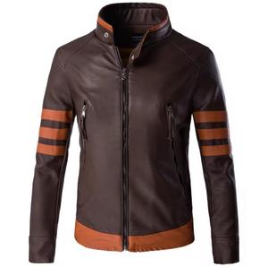 Men's Brown Genuine Leather Windproof Front Logo Moto <b>Jacket</b> Stand Collar Zipper Closure <b>Slim</b> <b>Fit</b> Winter Regular Length - Product Image 3