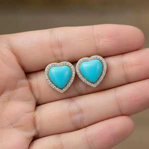 ต่างหูเงินแท้ 925 ชุบทอง 14K ประดับด้วยเทอร์ควอยซ์ธรรมชาติทรงหัวใจ ดีไซน์เรียบหรู เหมาะสำหรับเจ้าสาว เป็นของขวัญ - Product Image 4