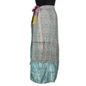 Última Moda en Faldas Envolventes de 2 Capas Reversibles, Sari Mágico de Seda, Falda Larga Envolvente, Vestido Envolvente de Seda de la India, Excelente Seda Vintage - Product Image 6