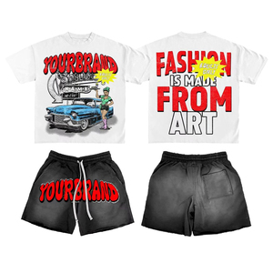 YOUR BRAND Men's Casual Eco-Friendly <b>Knitted</b> Cotton T-Shirt and Shorts <b>Set</b> Crew Neck Printed Logo Summer Wear - Product Image 4