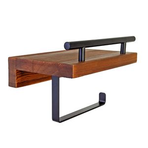 Wooden Toilet <b>Paper</b> <b>Holder</b> with Shelf Wall Mounted Bathroom Tissue <b>Roll</b> <b>Holder</b> Storage Organizer for Phone Wipes - Product Image 1