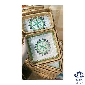 AVAILABLE <b>Eco</b> Friendly Rattan Mosaic Tray Handmade Serving Basket Decorative Table Decor Bulk Price Export - Product Image 1