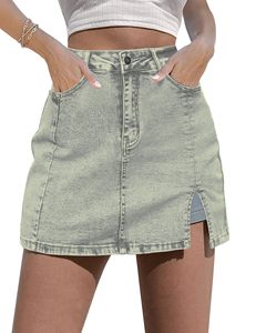 Falda pantalón vaquera casual para mujer, minifalda de mezclilla de cintura alta con abertura lateral, elástica, OEM, personalizada, al por mayor - Product Image 3