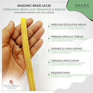OEM Custom Gold Mylar Wire <b>Braids</b> French Lace with Handmade for Shoes Bags Uniforms Eco-Friendly Washable - Product Image 5