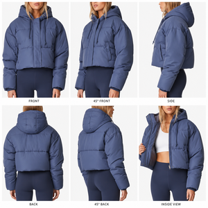 Custom Women Cropped Puffer Jacket Hooded Winter Bubble Coat Lightweight Quilted <b>Padding</b> Jacket Casual Warm Short Down jackets - Product Image 6
