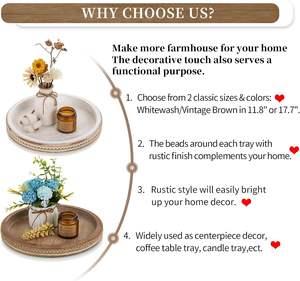 Plateau rond en bois décoratif : Plateau porte-bougie décoratif pour table basse - Style rustique campagnard - Product Image 3