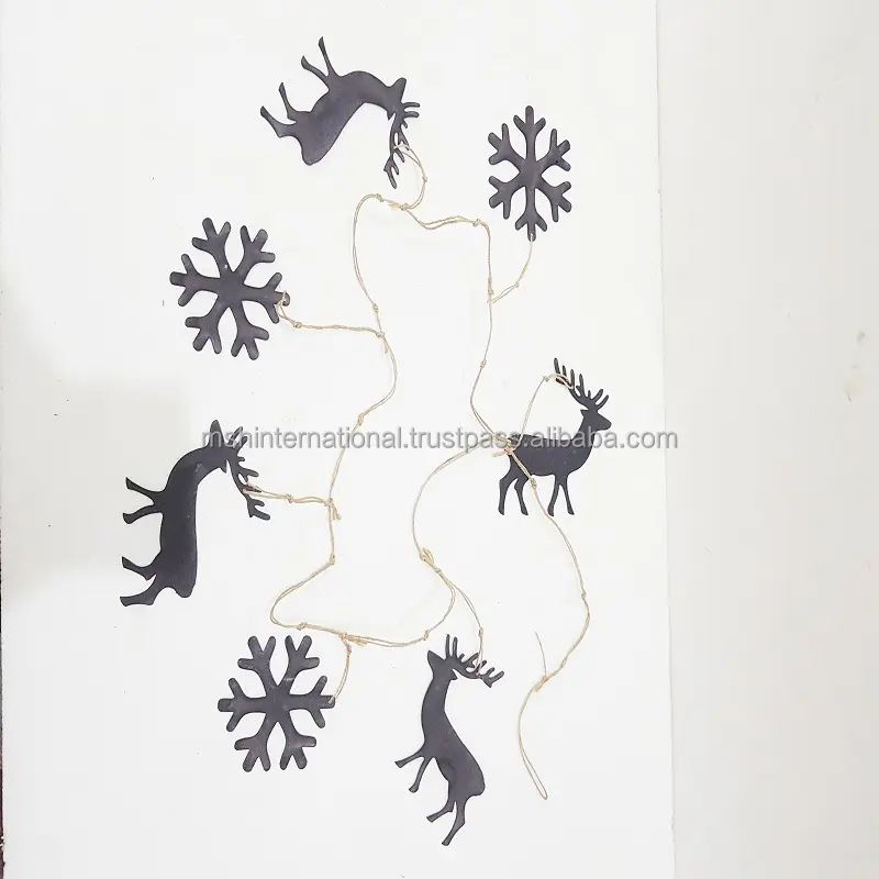 Christmas garland metal iron christmas gift ornaments for christmas decorations and craft black matte snow flake and reindeer