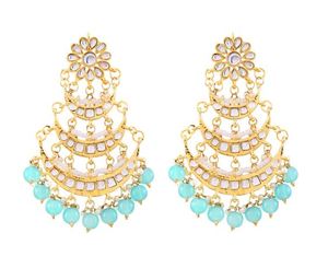 Kundan Jadau Hyderabadi Style Women's Drop Earrings Gold Plated Imitation Pearl Alloy Crystal Rhinestone Claw Setting Trendy - Product Image 4