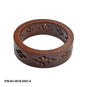 Handmade Dark Rosewood <b>Bangle</b> <b>Bracelet</b> with Floral Cutout Design Wide Boho Wooden Cuff Jewelry - Product Image 5