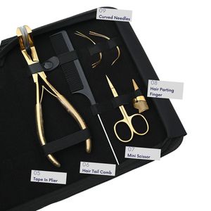Kit d'outils pour extensions capillaires : Pince à sertir pour extensions adhésives, Coupe-keratine, Peigne à queue, Aiguille à coudre, Ciseaux de coiffure, Pince à doigts - Product Image 4