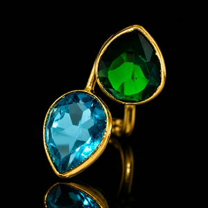 Wholesale 18K Gold Plated Brass Dual <b>Stone</b> Trendy Pear Lab Created Zircon Bezel Setting Adjustable Certified Women's <b>Ring</b> - Product Image 1