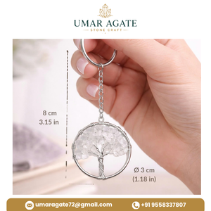 Natural Clear Quartz <b>Tree</b> of Life Keychain Crystal Keyring Gemstone Bag Charm Spiritual Gift - Product Image 3