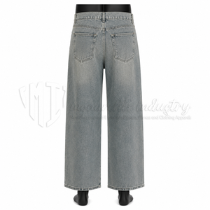 <b>Men's</b> Vintage Washed Wide Leg Jeans <b>Loose</b> Fit Denim Pants Casual Streetwear <b>Trousers</b> with Contrast Seam Detail - Product Image 2