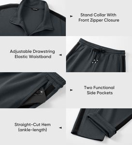 Survêtement Homme à Fermeture Éclair Intégrale en Polyester, Col Montant, Tenue de Sport Décontractée, Logo Personnalisé, Faible MOQ, Qualité Export - Product Image 3