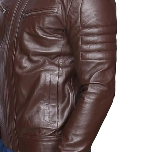 Top Selling Winter Men's Slim Leather <b>Jacket</b> Canvas Fabric <b>Mandarin</b> <b>Collar</b> Front Logo Breathable Quick Dry High Quality - Product Image 4