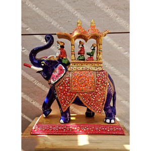 Estatua Decorativa de Madera Royal Elephant Ambabari con Patrón Vertical Art Deco, Hecha a Mano, con Howdah Móvil, Ideal para Diwali y Bodas - Product Image 3