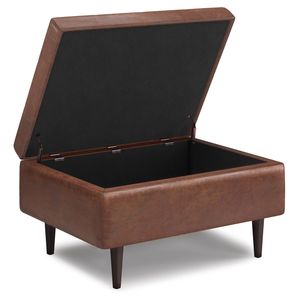Tavolino da Caffè Shay Mid-Century in Pelle Marrone Invecchiata con Contenitore, Pouf e Sgabello Piccolo - Product Image 6