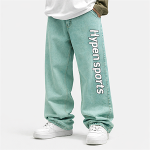HYPEN SPORTS - Jeans de mezclilla holgados de pierna recta para hombre, corte medio, transpirables, para verano, otoño y primavera - Product Image 1