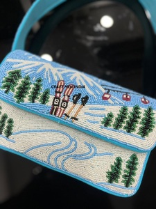 Sac à bandoulière bleu perlé avec patch brodé, étiquette personnalisée, motif paysage, doublure en coton, style tendance pour usage quotidien et cadeaux - Product Image 3