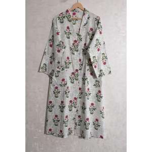 Bata de algodón estampada estilo kimono para mujer, albornoz floral bohemio, bata ligera para estar en casa, conjunto de ropa de dormir hecho a mano - Product Image 3