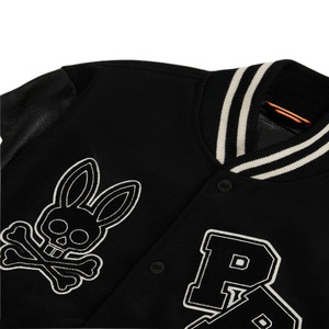 Most Demanding Custom Men's <b>Black</b> Varsity <b>Jacket</b> With Rabbit Skull Embroidery Genuine Leather Sleeves Preppy Style Autumn Wear - Product Image 6