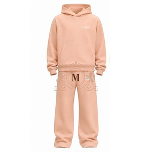 Ensemble de survêtement rose à capuche pour homme, couleur unie, longueur intégrale, 100 % coton, sweat-shirt décontracté avec coupe classique 320 g/m² - Product Image 4
