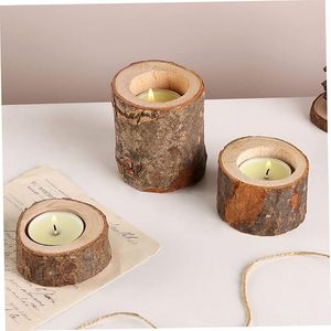 Rustic Wooden Log <b>Tealight</b> Candle <b>Holder</b> Decorative Table Centerpiece with Glass Votive Cups - Product Image 4