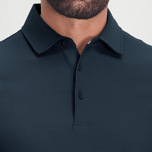 Polo pour homme bleu marine à col boutonné, ourlet fendu, manches courtes, décontracté, business, golf, respirant - Product Image 3
