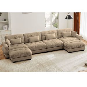 Divano Sezionale Moderno a U in Velluto, 4 Posti, con Pouf Mobili, Convertibile, Profondo e Confortevole, Imbottito per Soggiorno - Product Image 1