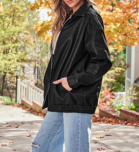 Chaquetas Extra Grandes de Cuero Genuino para Mujer, Chaquetas Negras de Alta Calidad para Mujer, Abrigos de Motocicleta de Moda al por Mayor, Logotipo Personalizado OEM - Product Image 4