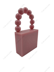 Handcrafted <b>Pink</b> Resin Cube Clutch <b>Bag</b> with <b>Beaded</b> Handle Luxury Evening Party Statement Handbag for Women - Product Image 3