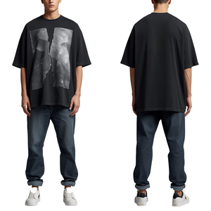 T-shirt de luxe pour homme 100 % coton épais 220 g coupe ample et carrée, impression numérique d'art cosmique de qualité supérieure - Product Image 3