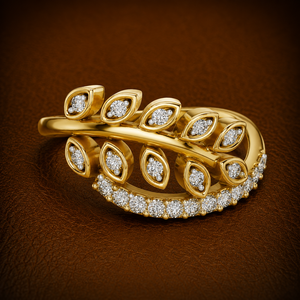 Bague de mariage en or massif 14K 18K avec diamant de laboratoire taille brillant rond DEF VVS, sertie de feuilles, pour femme, bijoux fins - Product Image 1