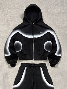 Ensemble de survêtement homme de qualité supérieure, personnalisé, épais, effet peinture pulvérisée, avec sweat à capuche zippé 3D airbrush et pantalon baggy, style Cyber Street futuriste - Product Image 2