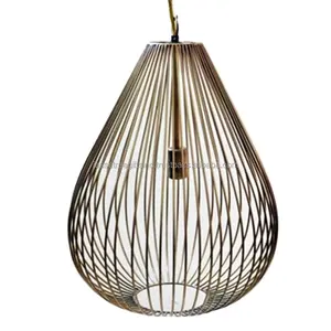 Metal Wire Decorative Pendant Lamp With Brown Powder Coating Finishing Wire Cage Design Egg Shape High Quality For Lighting