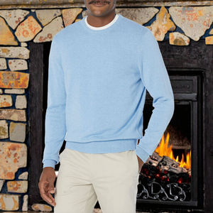 Suéter Personalizado para Hombre, Cuello Redondo, Color Azul Claro, Tejido Grueso, Informal, de Algodón, para Invierno, Antiencogimiento, 100% Antiarrugas - Product Image 3