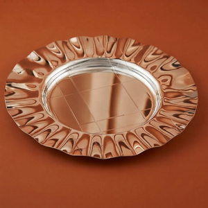 Metal Silver <b>Chocolate</b> Tray Platter Featuring An Intricate Textured Fluted Rim And A Sleek High <b>Shine</b> Mirror Polished Base - Product Image 1