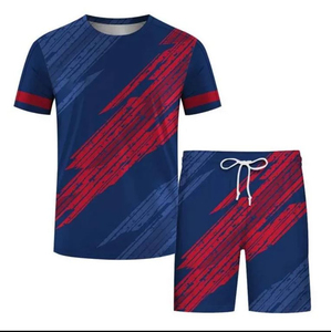 Ensemble t-shirt et short pour homme, imprimé noir fumé, col rond, séchage rapide, vêtements décontractés d'été, impression numérique, polyester tricoté - Product Image 6