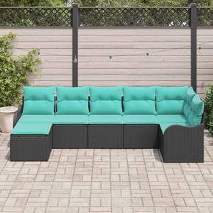 Conjunto de Sofá de Jardín de 7 Piezas en Poliratán Negro con Cojines, Muebles Elegantes para Exteriores - Product Image 3