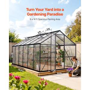 <b>8</b> <b>X</b> 14 FT Polycarbonate Walk-in Sunroom Heavy Duty Outdoor Garden Greenhouse Adjustable Vent Quick Setup Aluminum <b>Frame</b> - Product Image 2