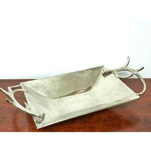 Bandeja decorativa de aluminio con asas de asta de ciervo, artículos de decoración para el hogar, bandejas decorativas de metal para mesa - Product Image 1