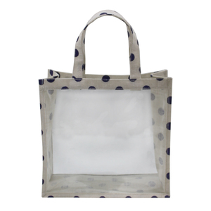 Bolsa de Compras Promocional 2026 con Asa, Diseño de Puntos, Yute Transparente con Ventana, para Marca de Cosméticos - Product Image 1